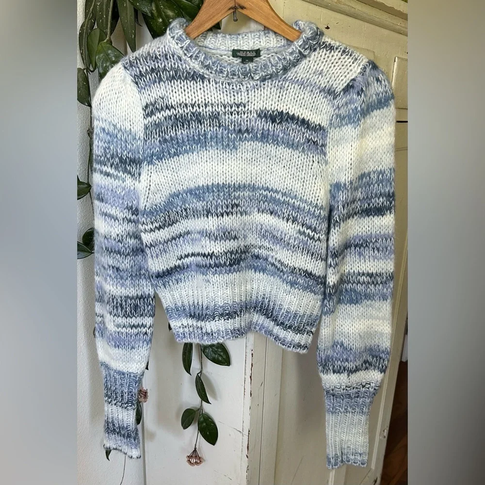 NWT Wild Fable | Women’s multi blue/white knit cropped crewneck sweater size XS